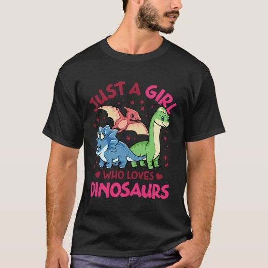 恐竜のかわいい恐竜を愛しているだけの少女 Tシャツ (正面)