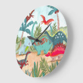 恐竜のかわいい歴史的なジャングルキッズキャンバスプリン ラージ壁時計 (傾斜)