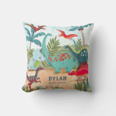 恐竜のかわいい歴史的なジャングルキッズ クッション (正面)