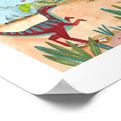 恐竜のかわいい歴史的なジャングルキッズ ポスター (角)