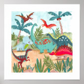 恐竜のかわいい歴史的なジャングルキッズ ポスター (正面)