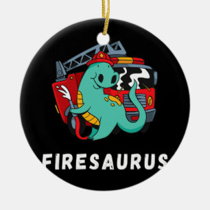 恐竜のかわいい消防士Dino T セラミックオーナメント