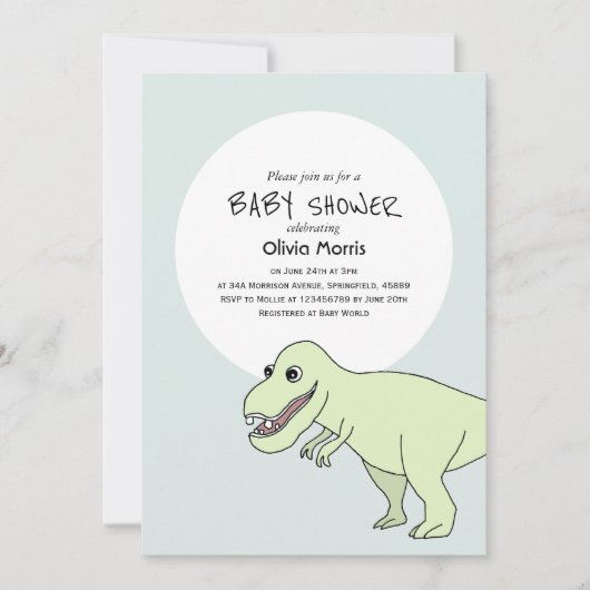 恐竜のかわいい男の子の赤ちゃんシャワー 招待状 (正面)