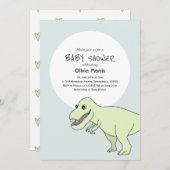 恐竜のかわいい男の子の赤ちゃんシャワー 招待状 (正面/裏面)