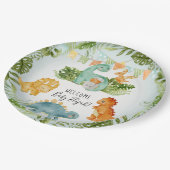 恐竜のかわいい葉の水彩男の赤ちゃんシャワー ペーパープレート (アングル)