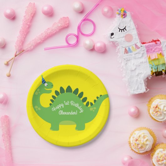 恐竜のかわいい誕生日プレート ペーパープレート (パーティー)