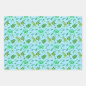 恐竜のかわいい贈り物を3色で包む ラッピングペーパーシート (正面2)