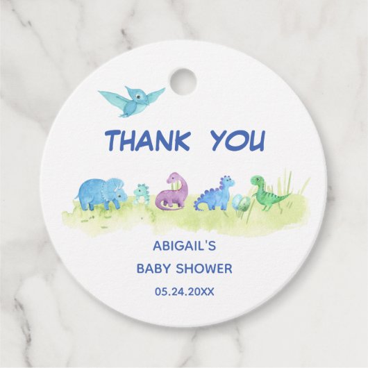 恐竜のかわいい赤ちゃんシャワーありがとう フェイバータグ (正面)