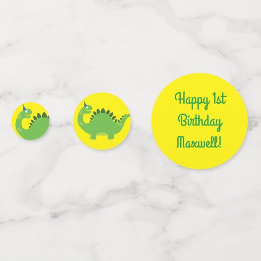 恐竜のかわいい1歳の誕生日パーティーテーブルデコール コンフェッティ (正面)