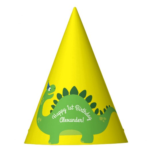 恐竜のかわいい1歳の誕生日パーティー帽子 パーティーハット (正面)