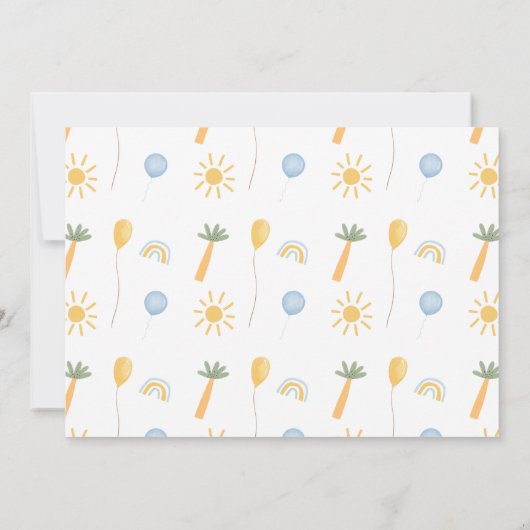 恐竜のような可愛い男の子の写真パーティー1歳の誕生日 招待状 (裏面)