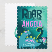 恐竜のような2歳の女の子の誕生日 招待状 (正面/裏面)