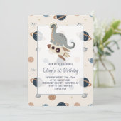 恐竜のアウター空間ディノボホ1歳の誕生日 招待状 (スタンド正面)