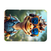 恐竜のアウトドアがヘッドフォンを装着|カード マグネット (横)