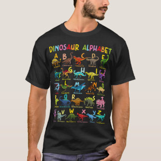 恐竜のアルファベットの種類A-Z Abc Dino Identific Tシャツ