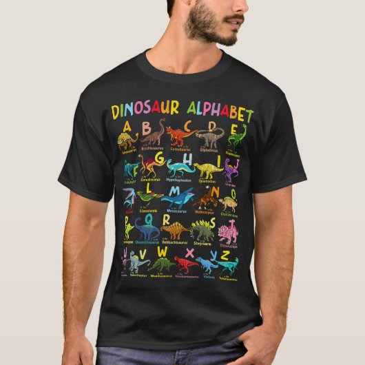 恐竜のアルファベットの種類A-Z Abc Dino Identific Tシャツ (正面)