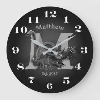 恐竜のイニシャルと日付 ラージ壁時計