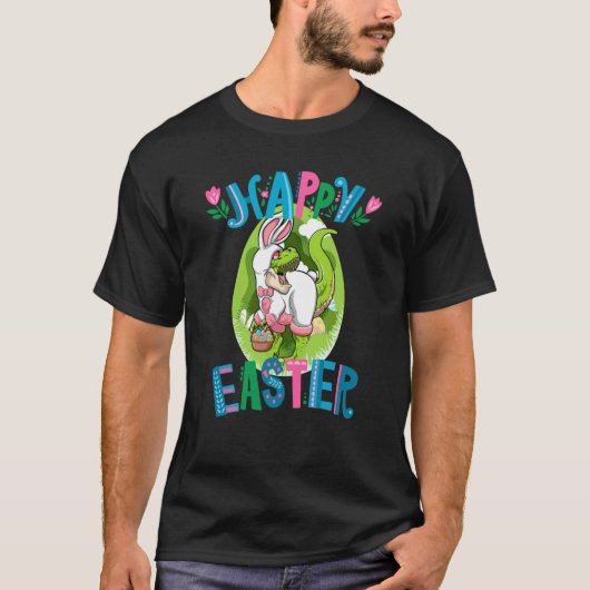 恐竜のイースターバスケットと卵ハッピーイースター Tシャツ (正面)