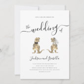 恐竜のウェディング ティラノサウルス花嫁と新郎 招待状 (正面)