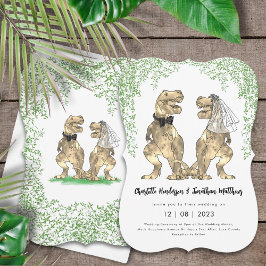 恐竜のウェディング ティラノサウルス花嫁と新郎 招待状