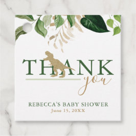 恐竜のエレガント緑と金ゴールドの赤ちゃんシャワー フェイバータグ