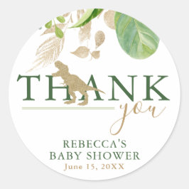 恐竜のエレガント緑と金ゴールドの赤ちゃんシャワー ラウンドシール