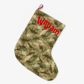 恐竜のカムフラージュのクリスマスのストッキング ラージクリスマスストッキング (正面 (吊り時))