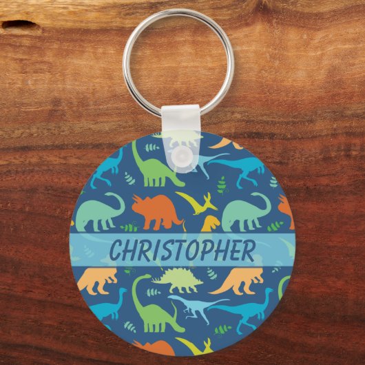 恐竜のカラフルパターンをカスタマイズ キーホルダー (正面)