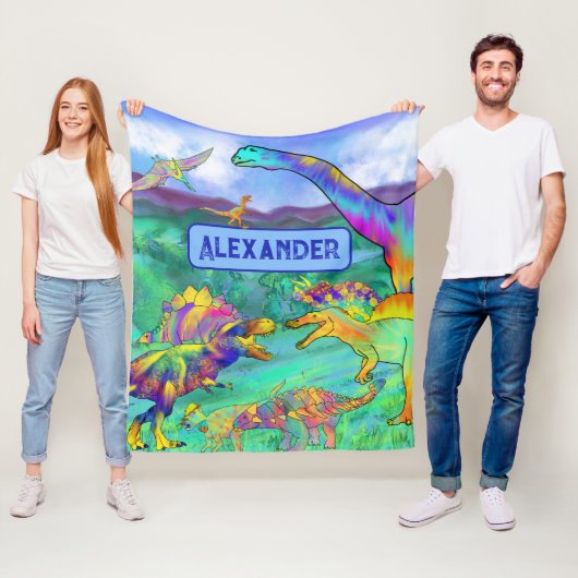 恐竜のカラフルパーソナライズされた青 フリースブランケット (インサイチュ)