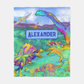 恐竜のカラフルパーソナライズされた青 フリースブランケット (正面)