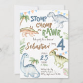 恐竜のカラフル幼児の誕生日パーティー 招待状 (正面)
