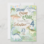 恐竜のカラフル幼児の誕生日パーティー 招待状 (正面)