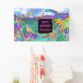 恐竜のカラフル水色女の子の誕生日 横断幕 (インサイチュ)