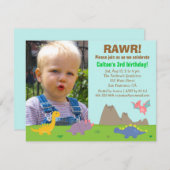 恐竜のカラフル誕生パーティー 招待状 (正面/裏面)