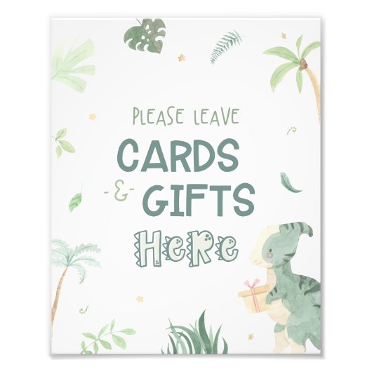 恐竜のカードとギフトのパーティー標識 フォトプリント            (正面)