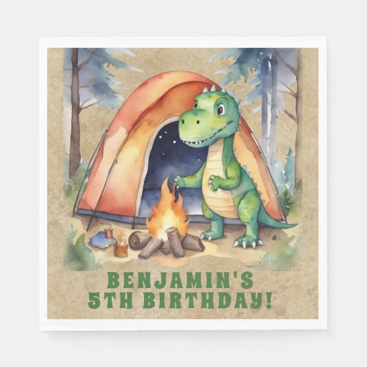 恐竜のキャンプ誕生日パーティー スタンダードランチョンナプキン (正面)