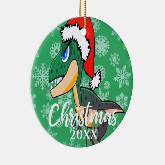 恐竜のクリスマスかわいい写真緑の子どもたち セラミックオーナメント (右)
