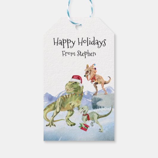 恐竜のクリスマスのティラノサールラプターパーソナライズされた ギフトタグ (裏面)