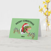 恐竜のクリスマスカーおもしろいドのクリスマスカード カード (黄色い花)