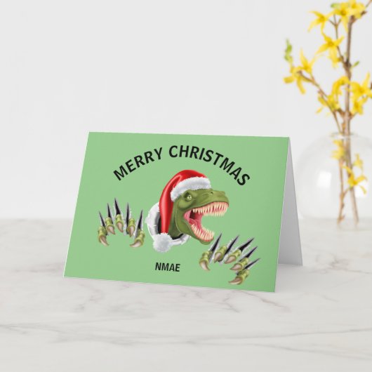 恐竜のクリスマスカーおもしろいドのクリスマスカード カード (黄色い花)