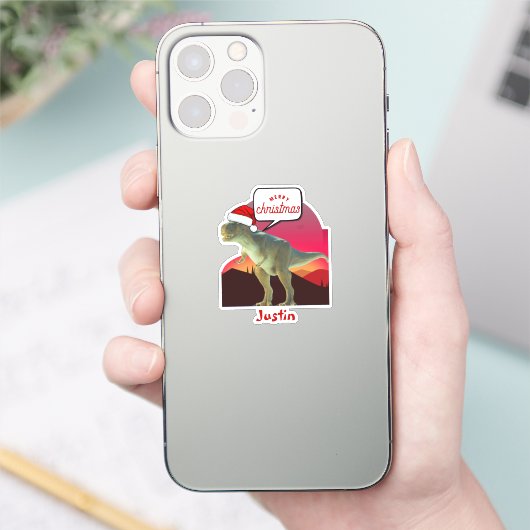 恐竜のクリスマスギフトパーソナライズされた名 シール (スマートフォン)