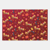 恐竜のクリスマスサンタハットパターン ラッピングペーパーシート (正面3)