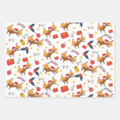 恐竜のクリスマスサンタハットパターン（白） ラッピングペーパーシート (正面3)