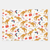 恐竜のクリスマスサンタハットパターン（白） ラッピングペーパーシート (正面2)