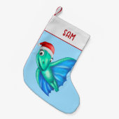 恐竜のクリスマスストッキング |可愛い恐竜の青 スモールクリスマスストッキング (正面 (吊り時))