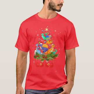 恐竜のクリスマスツリーおもしろいライツサンタハットLo Tシャツ