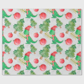 恐竜のクリスマスパターン ラッピングペーパー (フラット)