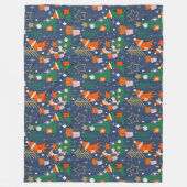 恐竜のクリスマスパーティーブルー フリースブランケット (正面)