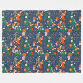 恐竜のクリスマスパーティーブルー フリースブランケット (正面(横))