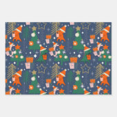 恐竜のクリスマスパーティーブルー ラッピングペーパーシート (正面3)
